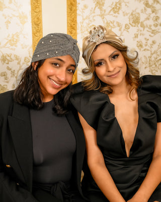 Semi-Sheer Shimmery Pleated Turban with Pearls