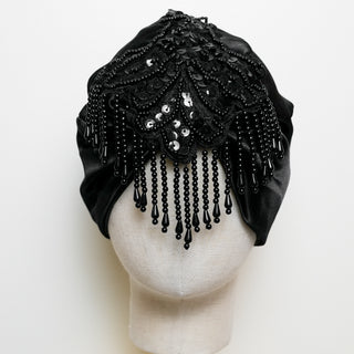 Masquerade Beaded Fringe Satin Lined Turban
