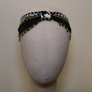 Black Houndstooth Gold Chain Print Headband