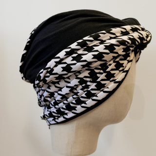 Black White Houndstooth Reversible Adjustable Headwrap