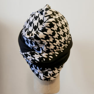 Black White Houndstooth Reversible Adjustable Headwrap