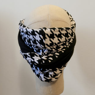 Black White Houndstooth Reversible Adjustable Headwrap