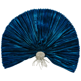 Metallic Pleated Designer Turban with Handmade Beaded Applique