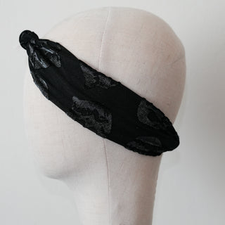 Black Silver Velvet Skull Headband