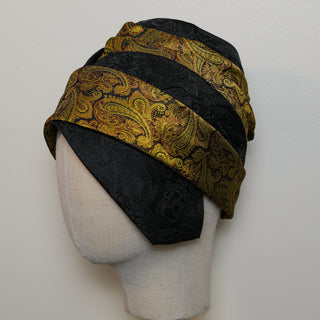 Unisex Satin Silk Tie Turban Black Gold