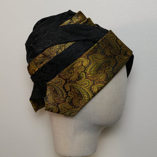 Unisex Satin Silk Tie Turban Black Gold