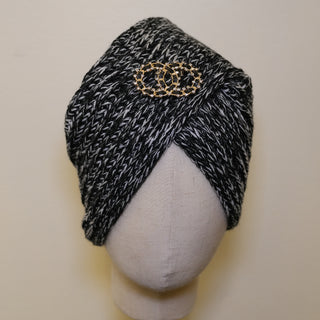 Knit Turban Black White Speckle