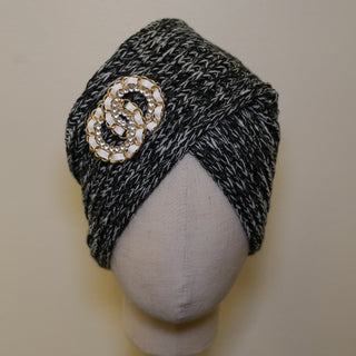 Knit Turban Black White Speckle