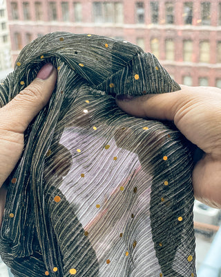 Sheer Pleated Gold Sequin Turban
