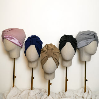 satin bonnet, satin lined sleep caps, satin lined beanie, satin lined turban, chemotherapy hair loss, fashionable head coverings for cancer patients, soft hats for cancer patients, benefits of satin for hair, head scarves for cancer patients