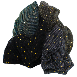 Sheer Pleated Gold Sequin Turban