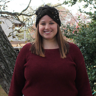 Knit Turban Twist Knot Pearl Gold Beads