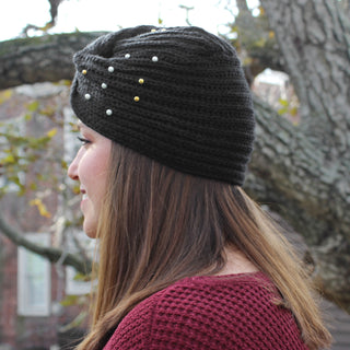 Knit Turban Twist Knot Pearl Gold Beads