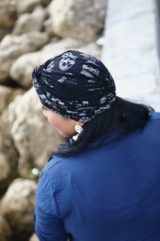 Black Silver Velvet Skull Turban