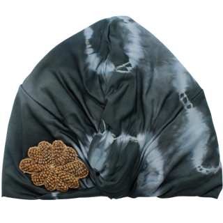 Tie Dye Hand Beaded Wood Flower Designer Turban