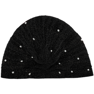 Semi-Sheer Shimmery Pleated Turban with Pearls