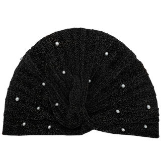 Semi-Sheer Shimmery Pleated Turban with Pearls