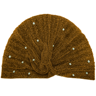 Semi-Sheer Shimmery Pleated Turban with Pearls