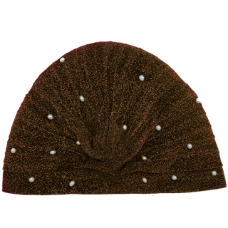 Semi-Sheer Shimmery Pleated Turban with Pearls