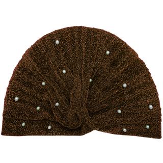 Semi-Sheer Shimmery Pleated Turban with Pearls