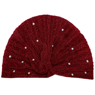 Semi-Sheer Shimmery Pleated Turban with Pearls