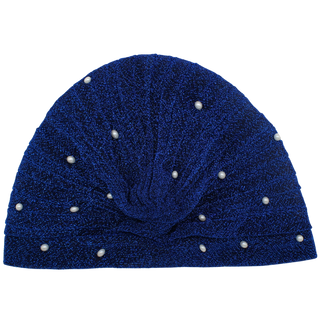 Semi-Sheer Shimmery Pleated Turban with Pearls