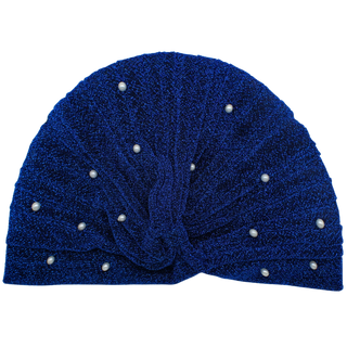 Semi-Sheer Shimmery Pleated Turban with Pearls