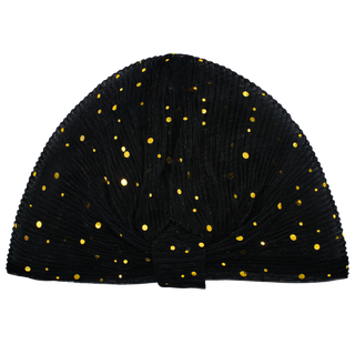 Sheer Pleated Gold Sequin Turban