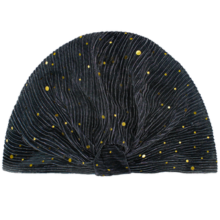 Sheer Pleated Gold Sequin Turban