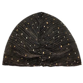 Sheer Pleated Gold Sequin Turban