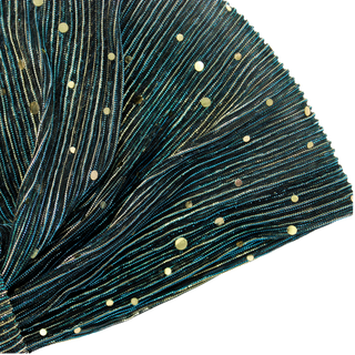 Sheer Pleated Gold Sequin Turban
