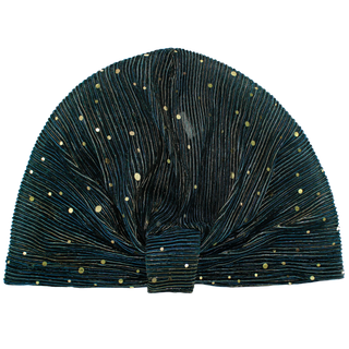 Sheer Pleated Gold Sequin Turban