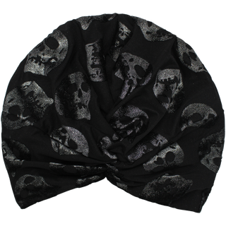 Black Silver Velvet Skull Turban