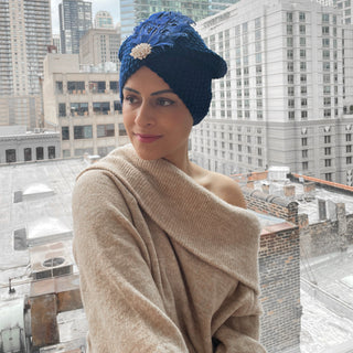 Knit Turban Feathers Pearls