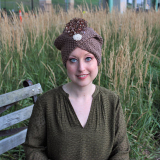 Knit Turban Feathers Pearls