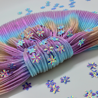 Iridescent Periwinkle Flower Metallic Designer Turban