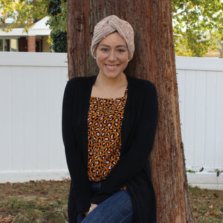 Knit Turban Twist Knot Pearl Gold Beads