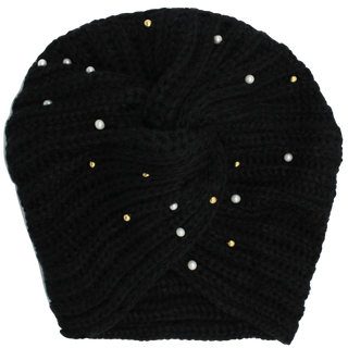 Knit Turban Twist Knot Pearl Gold Beads