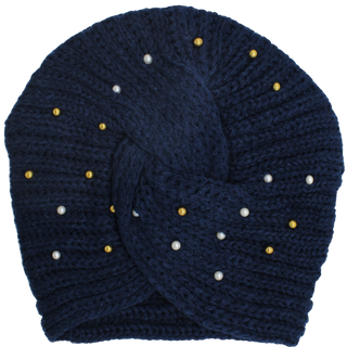Knit Turban Twist Knot Pearl Gold Beads