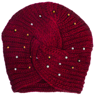 Knit Turban Twist Knot Pearl Gold Beads