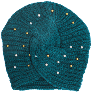 Knit Turban Twist Knot Pearl Gold Beads