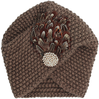 Knit Turban Feathers Pearls