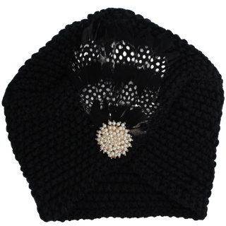 Knit Turban Feathers Pearls