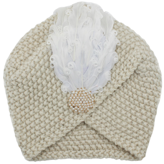 Knit Turban Feathers Pearls