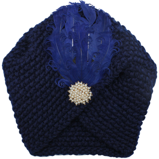 Knit Turban Feathers Pearls