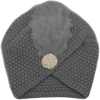 Knit Turban Feathers Pearls