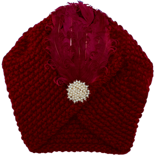 Knit Turban Feathers Pearls