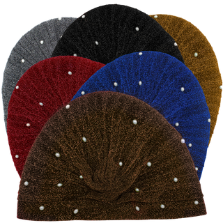 Semi-Sheer Shimmery Pleated Turban with Pearls