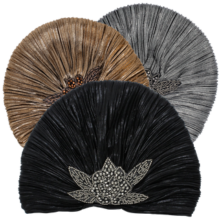 Metallic Beaded Flower Runway Turban