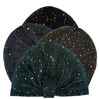 Sheer Pleated Gold Sequin Turban